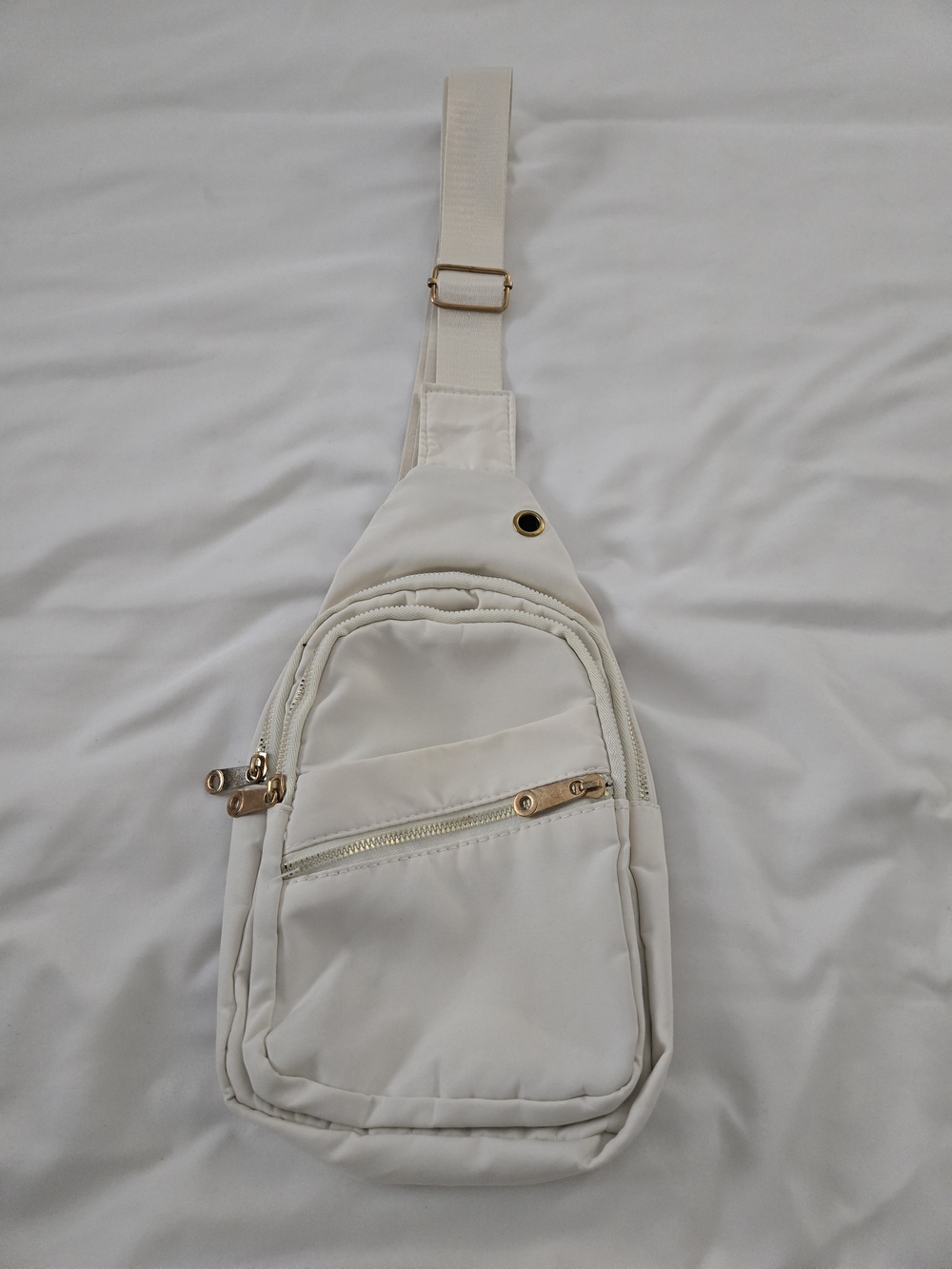 Source Unknown Cream Crossbody Sling Bag with Gold Hardware